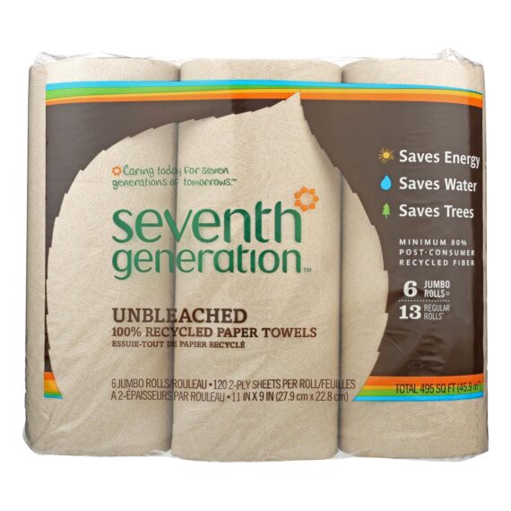 Seventh Generation Recycled Paper Towels, Unbleached, Case Of 4, 120 Count