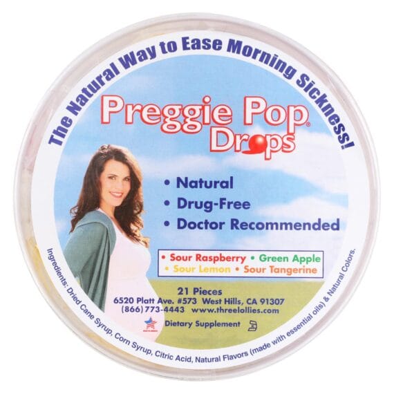 Three Lollies Preggie Pop Drops Sour Raspberry Sour Apple Sour Lemon Sour Tangerine, 21 Pieces
