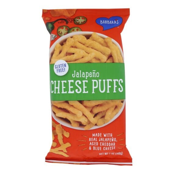 Barbara's Bakery, Cheese Puffs, Jalapeno, Case Of 12, 7 Oz.