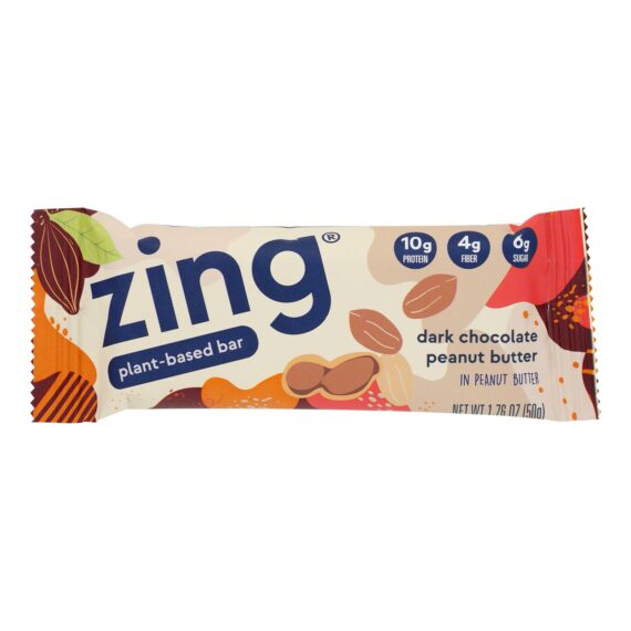 Zing Bars, Nutrition Bar, Chocolate Peanut Butter, 1.76 Oz Bars, Case Of 12