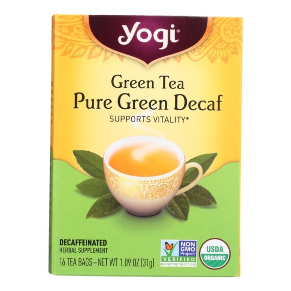 Yogi Organic Green Tea Caffeine Free, 16 Tea Bags, Case Of 6