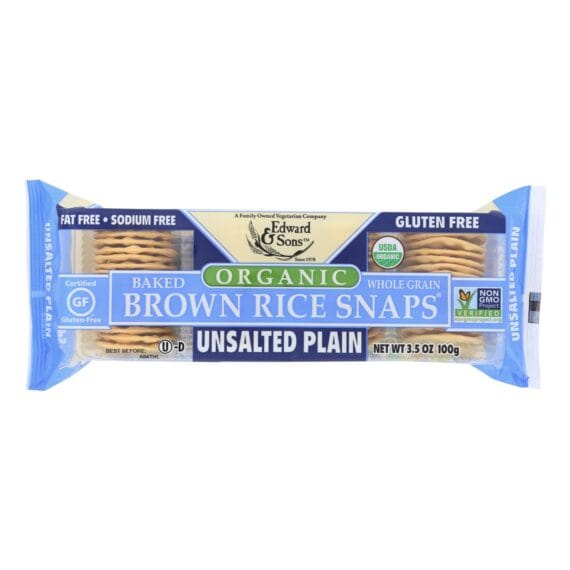 Edward And Sons Brown Rice Snaps, Unsalted Plain, Case Of 12, 3.5 Oz.