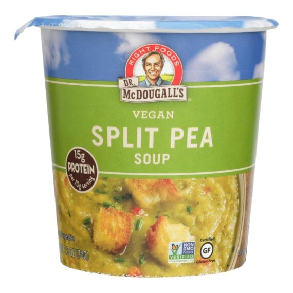 Dr. Mcdougall's Vegan Split Pea And Barley Soup Big Cup, Case Of 6, 2.5 Oz.