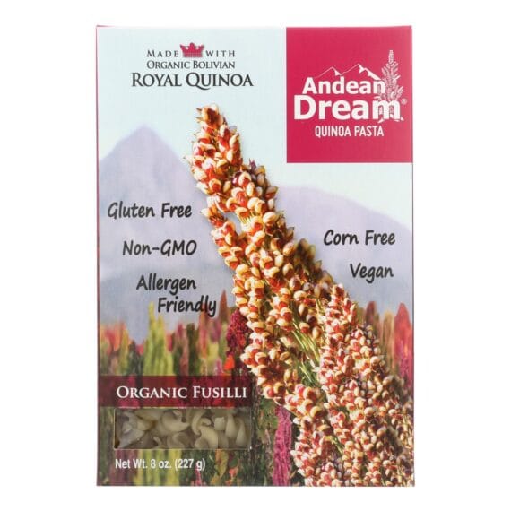 Andean Dream Gluten Free Organic Fusilli Quinoa Pasta, Case Of 12, 8 Oz.