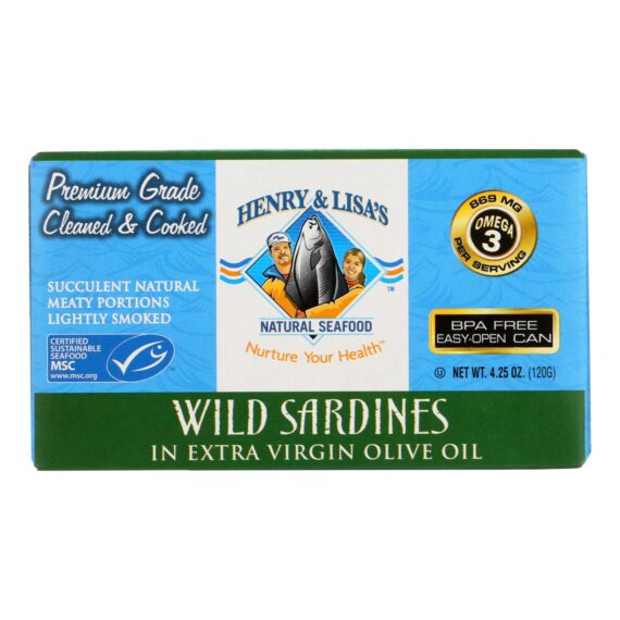 Henry And Lisa's Natural Seafood Wild Sardines In Extra Virgin Olive Oil, Case Of 12, 4.25 Oz.