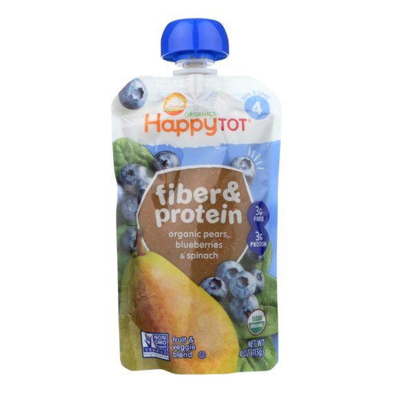 Happy Tot Toddler Food, Organic, Fiber And Protein, Stage 4, Pear Blueberry And Spinach, 4 Oz, Case Of 16