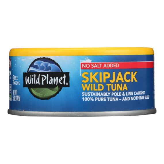 Wild Planet Wild Skipjack Light Tuna, No Salt Added, Case Of 12, 5 Oz.