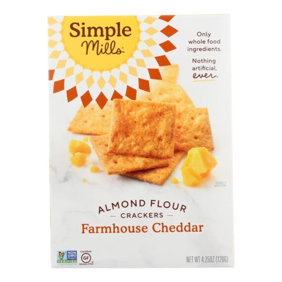 Simple Mills Farmhouse Cheddar Almond Flour Crackers, Case Of 6, 4.25 Oz.