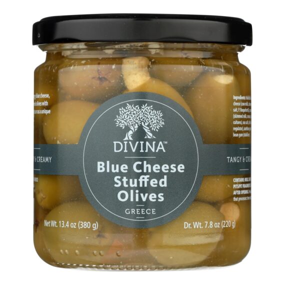 Divina, Olives Stuffed With Blue Cheese, Case Of 6, 7.8 Oz.