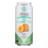 Steaz Lightly Sweetened Green Tea, Peach, Case Of 12, 16 Fl Oz.