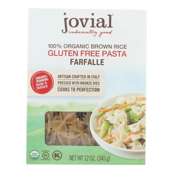 Jovial, Gluten Free Brown Rice Pasta, Farfalle, Case Of 12, 12 Oz.