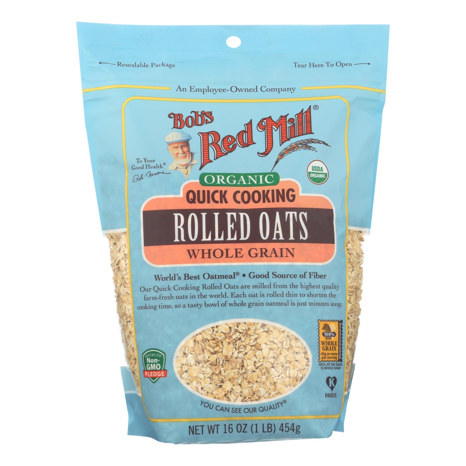 Bob's Red Mill, Oats, Organic Quick Cooking Rolled Oats, Whole Grain, Case Of 4, 16 Oz.