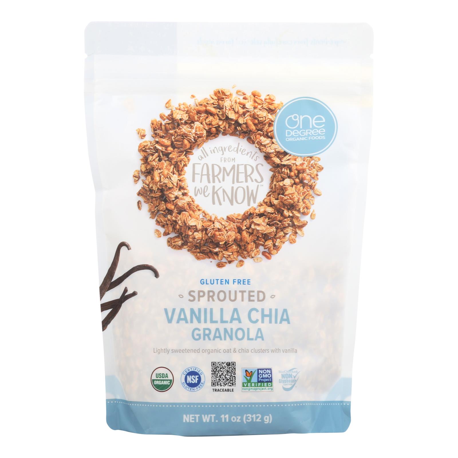 One Degree Organic Foods Sprouted Oat Granola, Vanilla Chia, Case Of 6, 11 Oz.