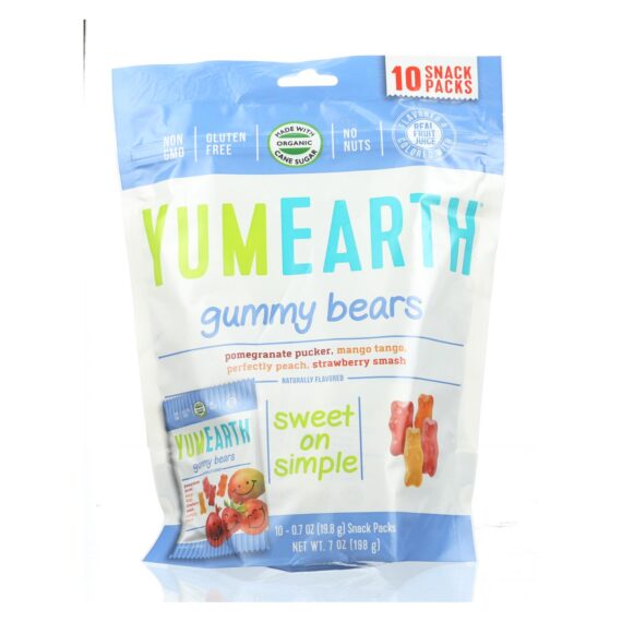 Yummy Earth Organics Gummy Bears, Organic, Snack Pack, .7 Oz, 10 Count, Case Of 12