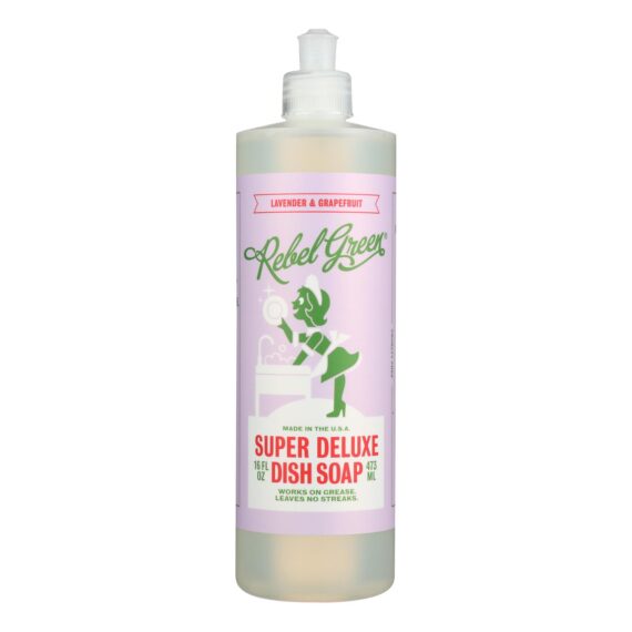 Rebel Green Dish Soap, Lavender And Grapefruit, Deluxe, Case Of 4, 16 Fl Oz