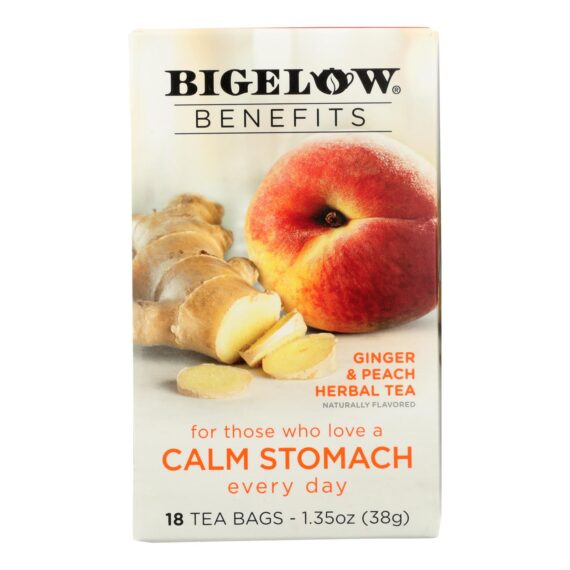 Bigelow Tea Tea, Ginger Peach Stedy Stomach, Case Of 6, 18 Bag