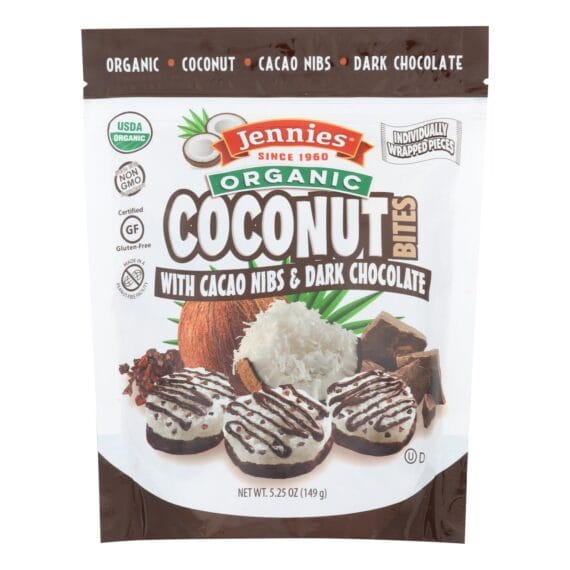 Jennies Coconut Bites, Organic, Cacao Chocolate, Case Of 6, 5.25 Oz