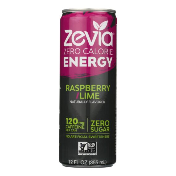 Zevia Zero Calorie Energy Drink, Raspberry/lime, Case Of 12, 12 Fl Oz