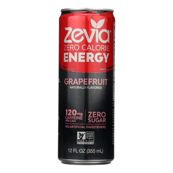 Zevia Zero Calorie Energy Drink, Grapefruit, Case Of 12, 12 Fl Oz