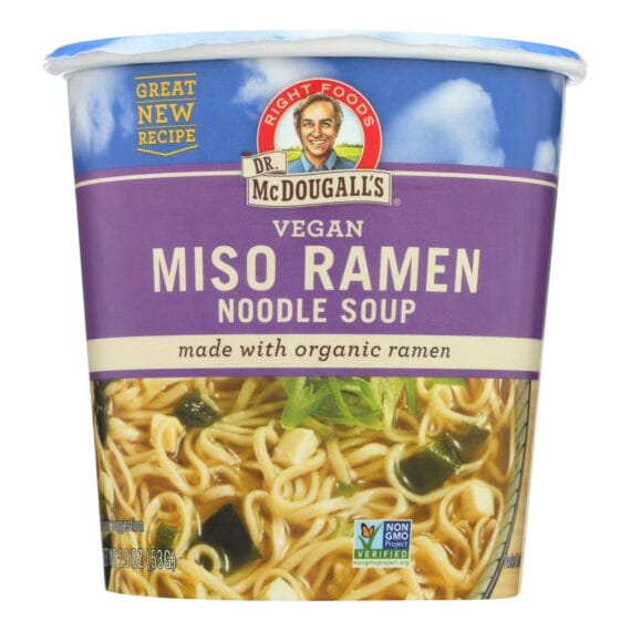 Dr. Mcdougall's Vegan Miso Ramen Soup Big Cup With Noodles, Case Of 6, 1.9 Oz.