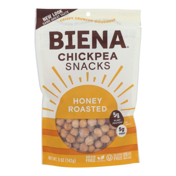 Biena Chickpea Snacks, Honey Roasted, Case Of 8, 5 Oz.