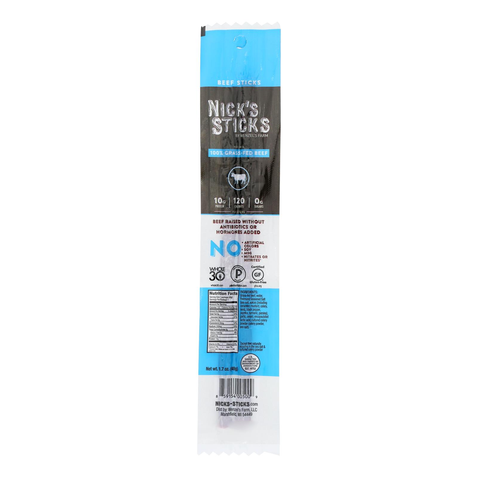 Nick's Sticks Snack Sticks, Beef, Case Of 25, 1.7 Oz.