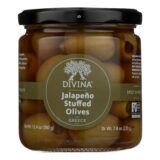 Divina, Green Olives Stuffed With Jalapeno Peppers, Case Of 6, 7.8 Oz.