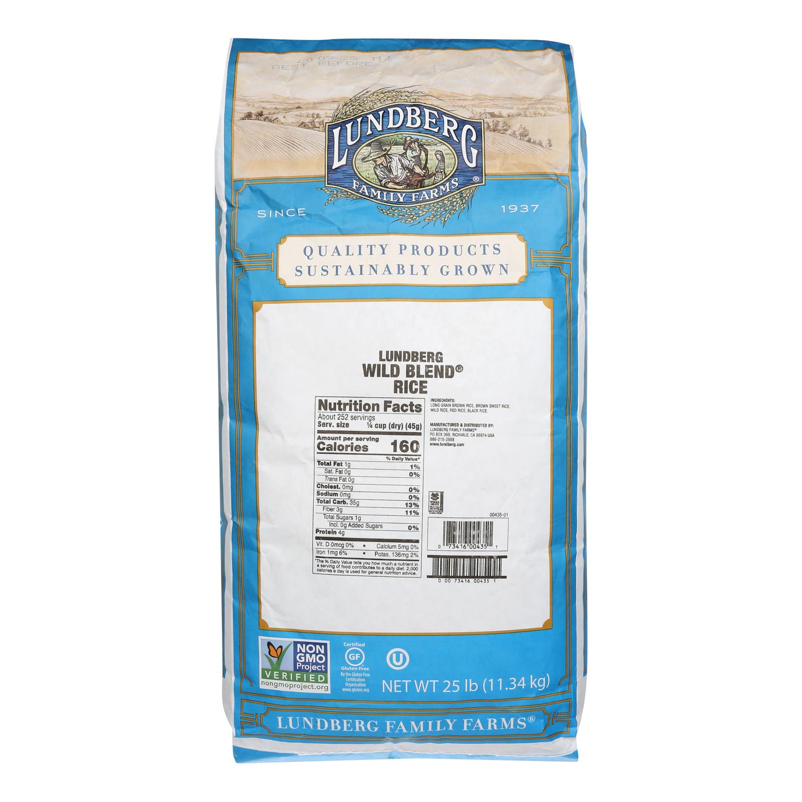 Lundberg Family Farms Wild Blend Whole Grain Brown Rice, Single Bulk Item, 25lb