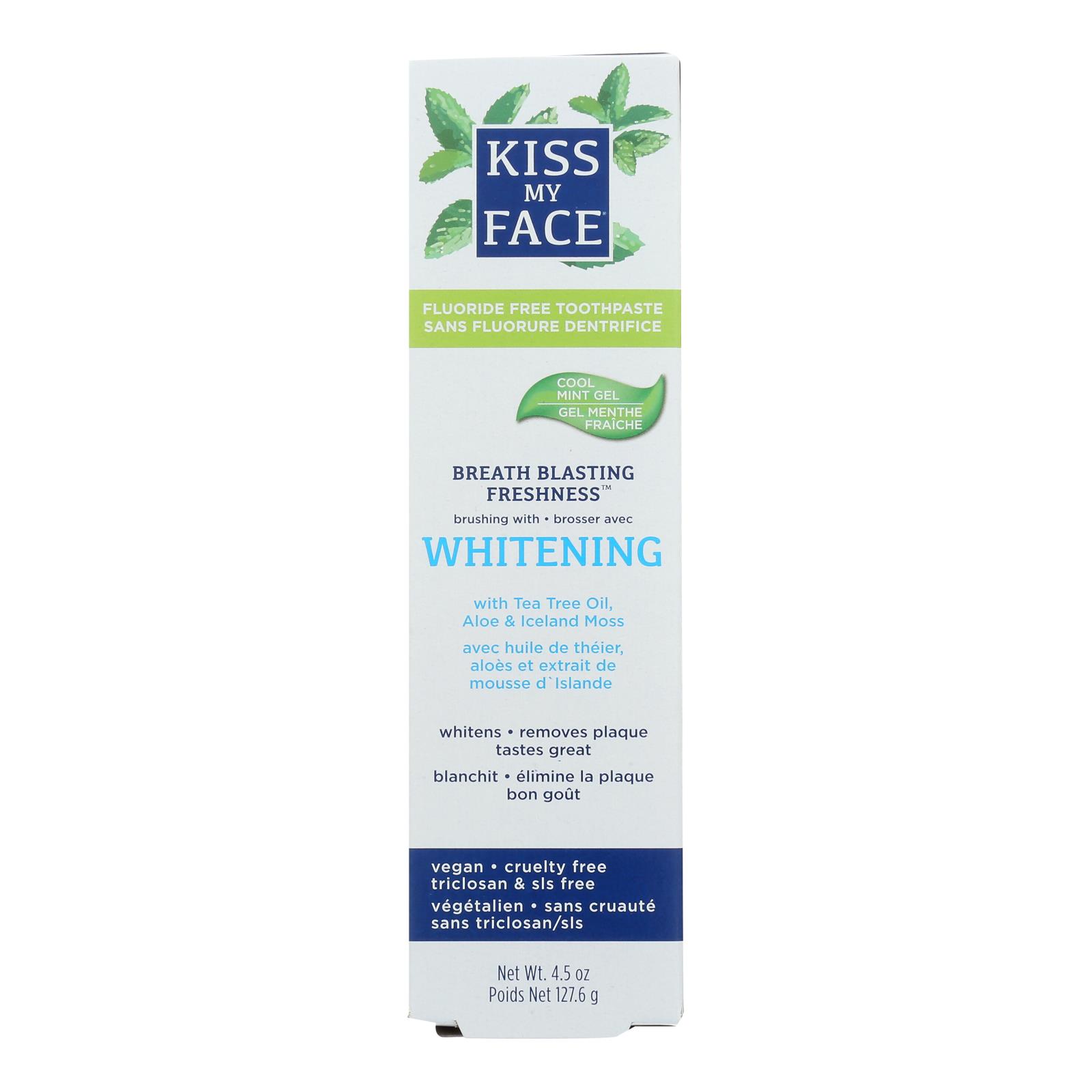 Kiss My Face Toothpaste, Whitening, Fluoride Free, Gel, 4.5 Oz
