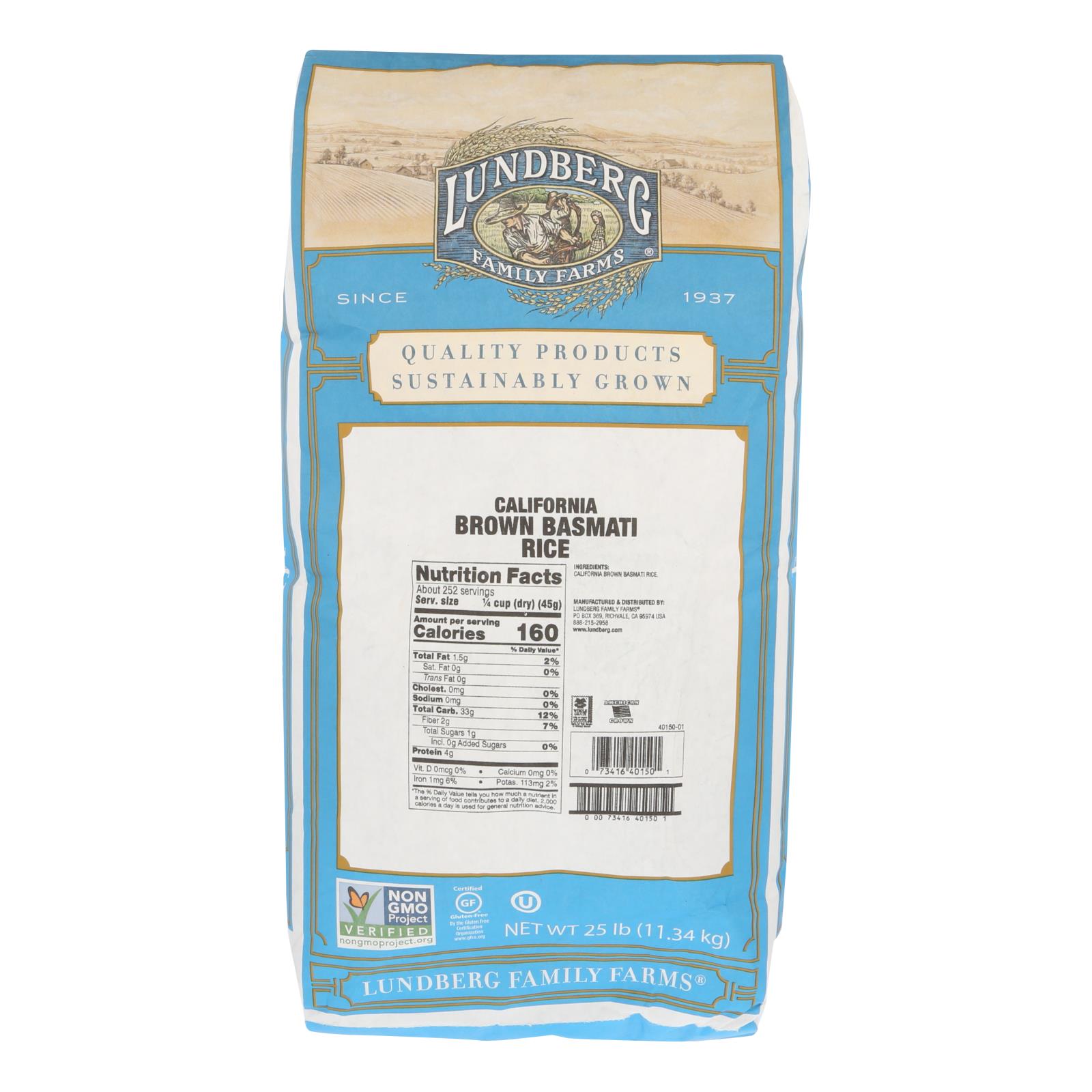 Lundberg Family Farms Brown Basmati Rice, Case Of 25 Lbs