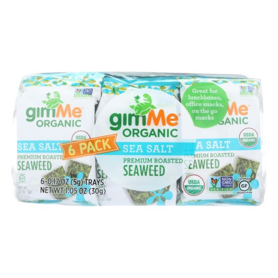 Gimme Seaweed Snacks Organic Roasted Seaweed Snack, Sea Salt, Case Of 8, 6/.17 Oz