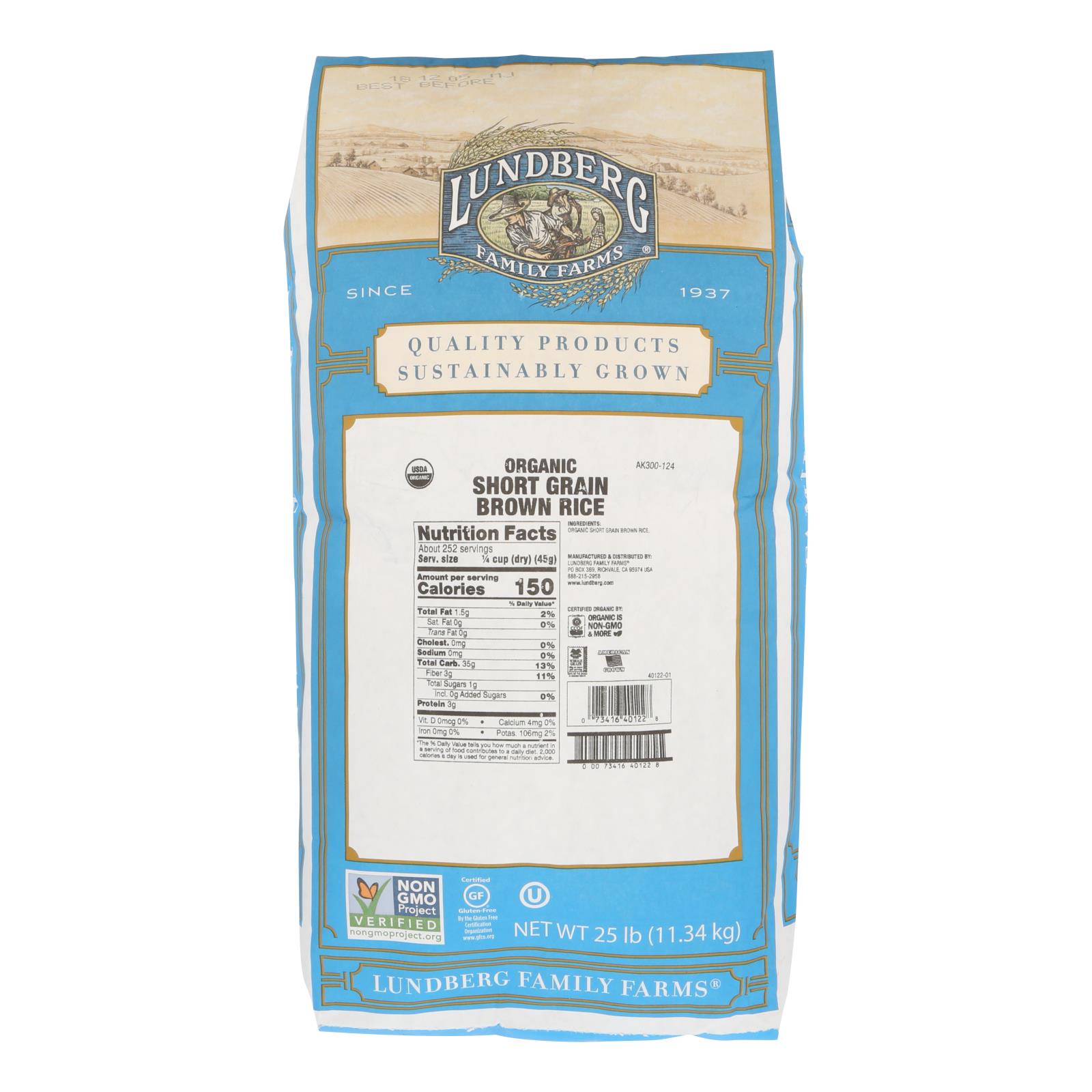 Lundberg Family Farms Short Grain Brown Rice, Case Of 25 Lbs