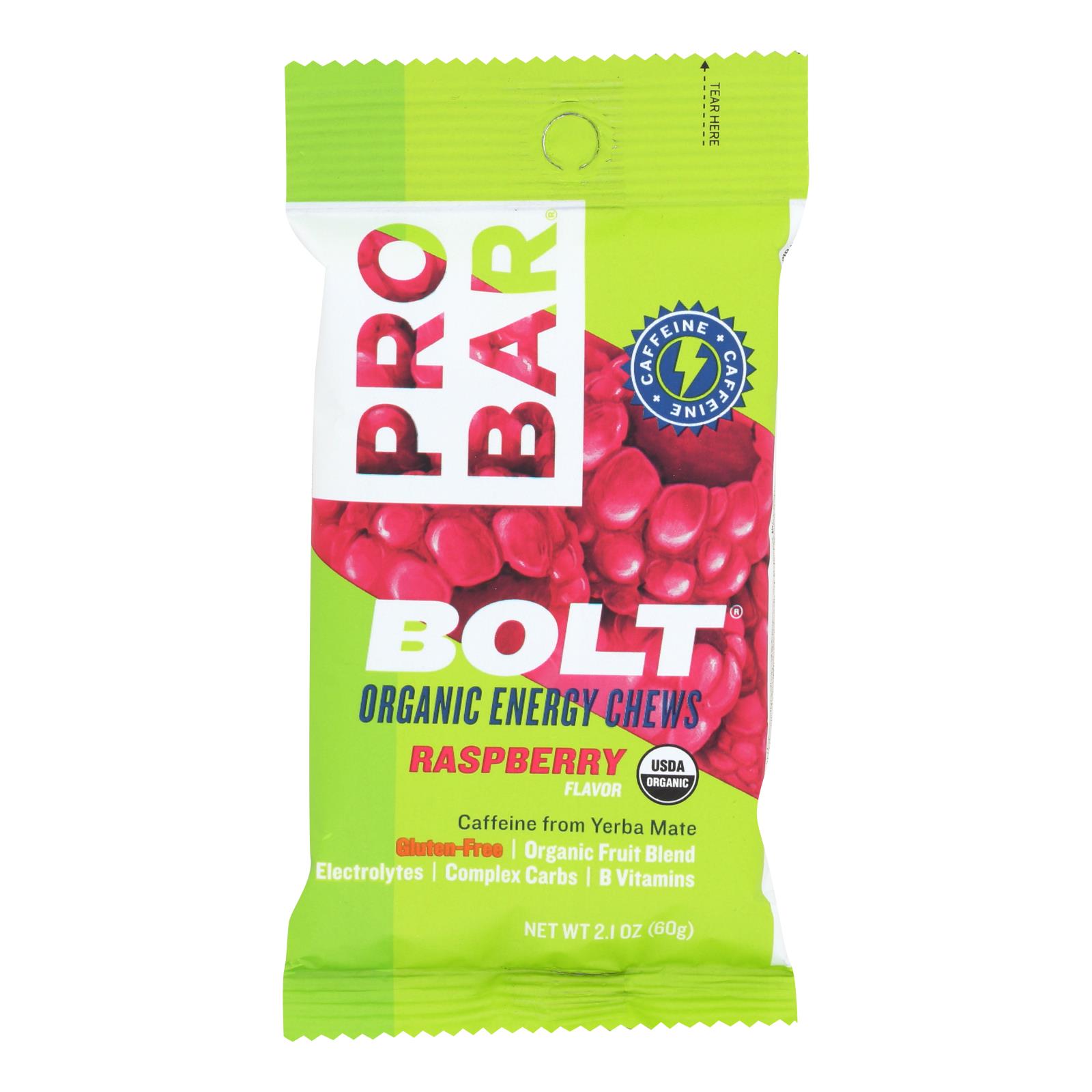 Probar Bolt Energy Chews, Organic Raspberry, 2.1 Oz, Case Of 12