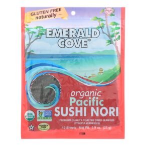 Emerald Cove Organic Pacific Sushi Nori, Toasted, Silver Grade, 10 Sheets, Case Of 6