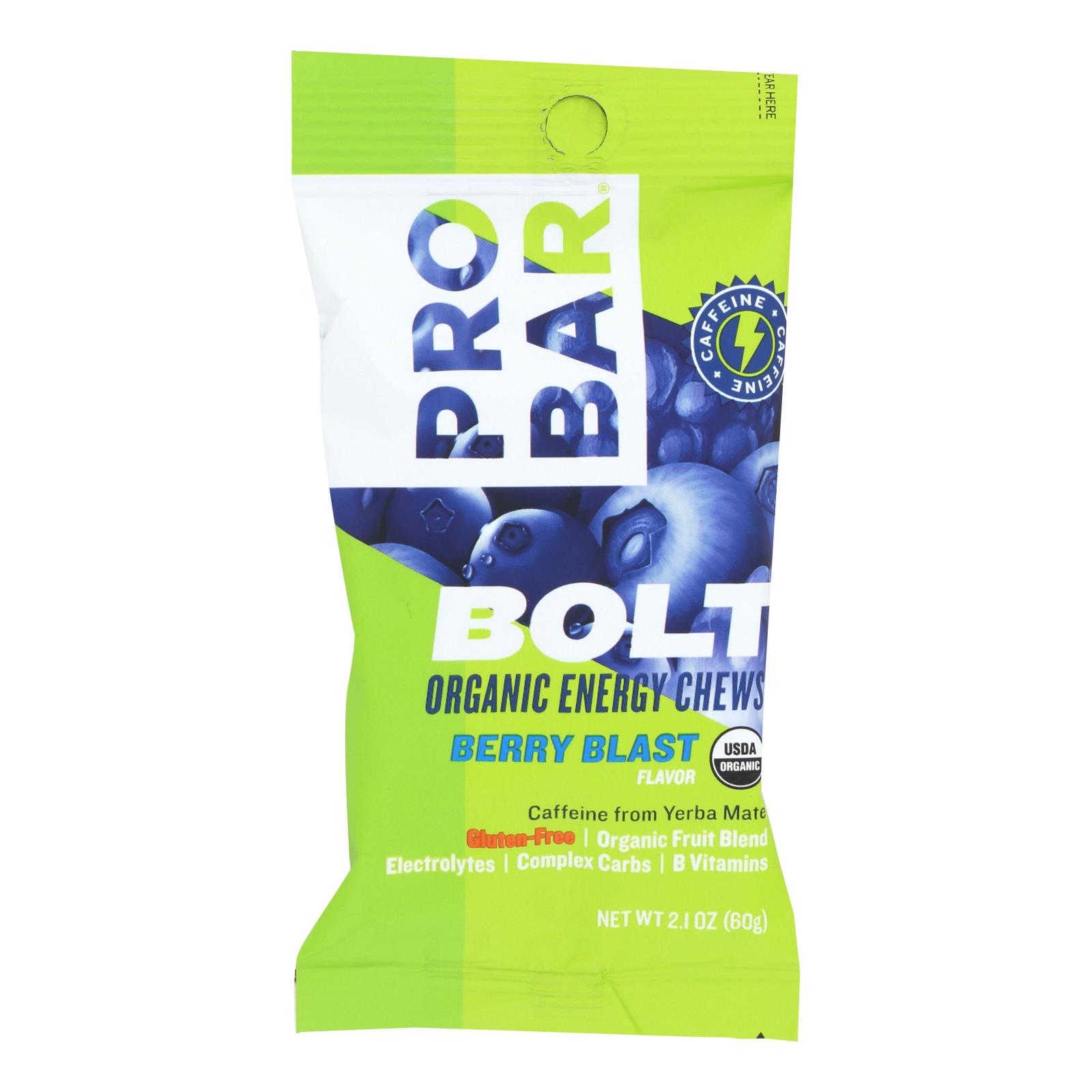 Probar Bolt Energy Chews, Organic Berry Blast, 2.1 Oz, Case Of 12