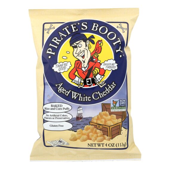 Pirate Brands Booty Puffs, Aged White Cheddar, Case Of 12, 4 Oz.