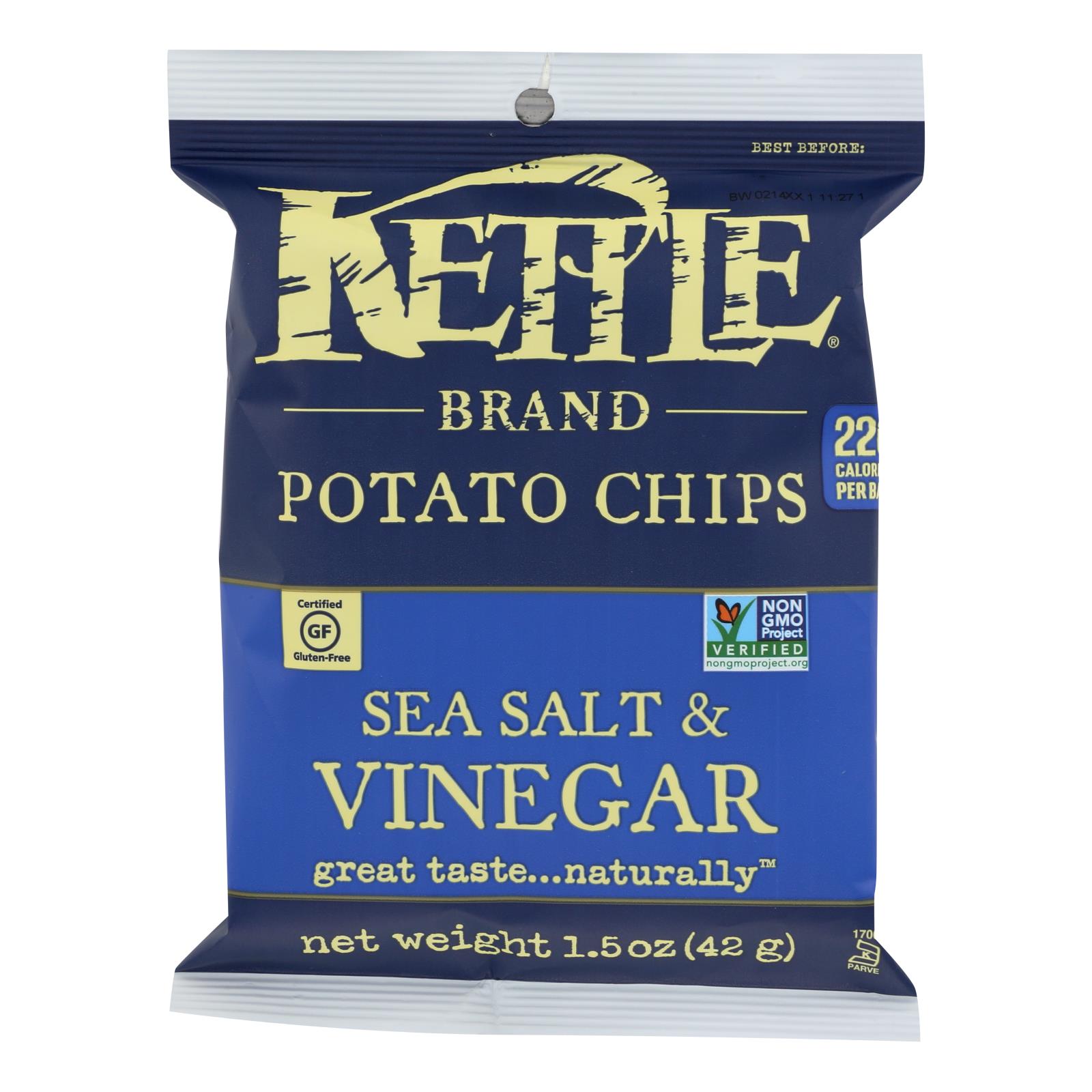 Kettle Brand Potato Chips, Sea Salt And Vinegar, 1.5 Oz, Case Of 24