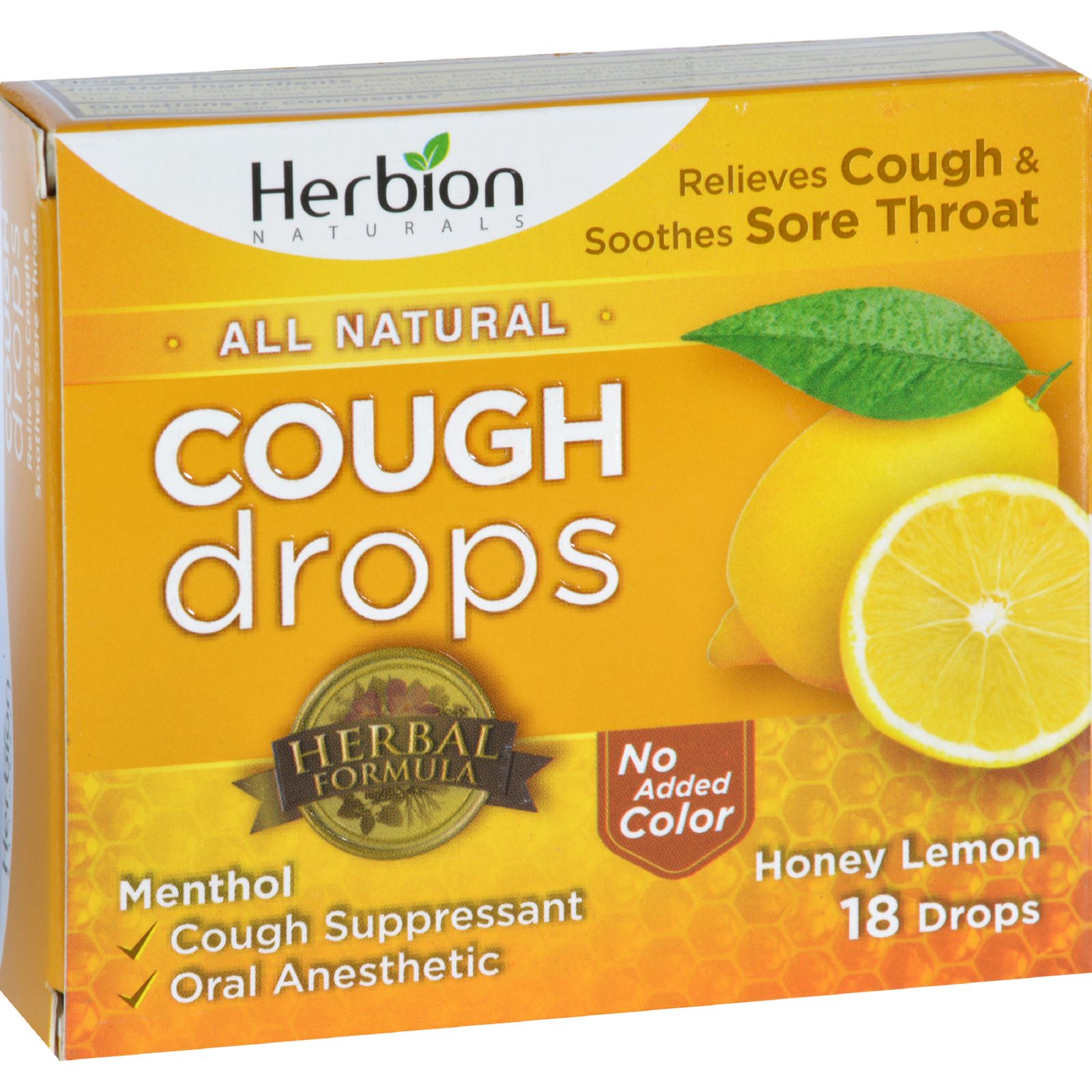 Herbion Naturals Cough Drops, All Natural, Honey Lemon, 18 Drops