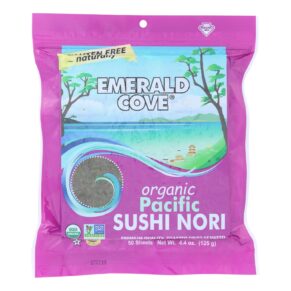 Emerald Cove Organic Pacific Sushi Nori, Toasted, Silver Grade, 50 Sheets, Case Of 4