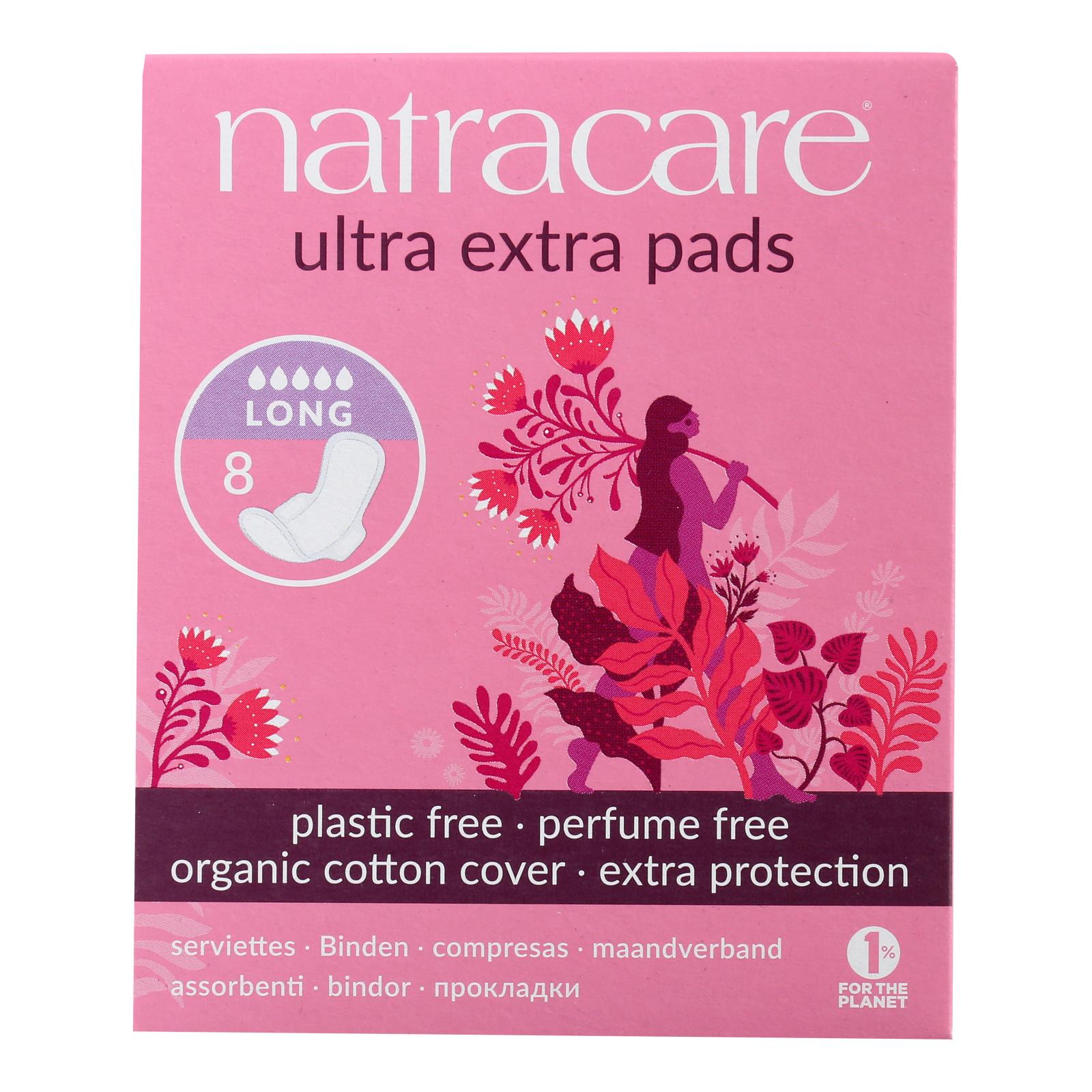 Natracare Ultra Extra Pads W/wings, Long, 8 Count