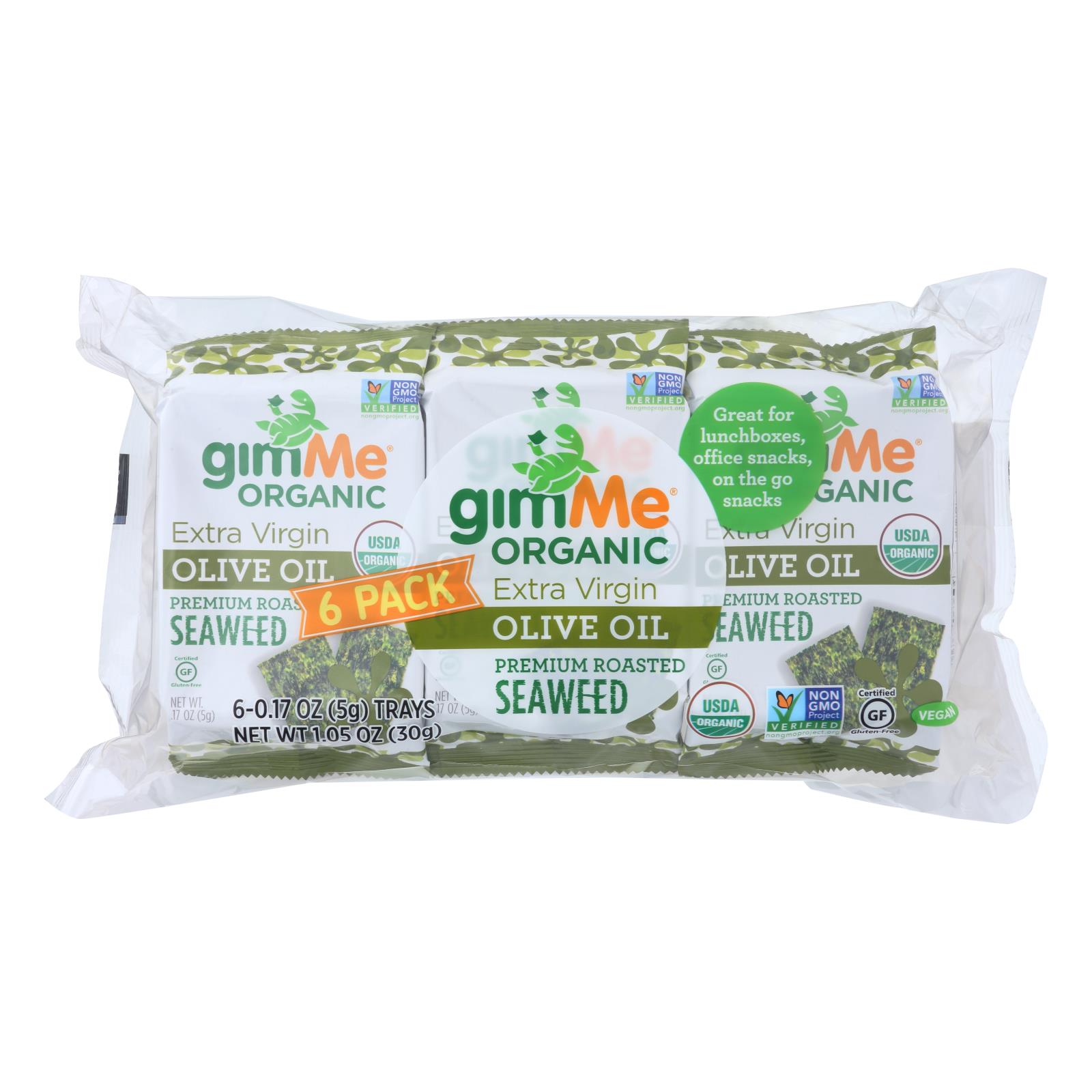 Gimme Seaweed Snacks Seaweed Snack, Organic, Extra Virgin Olive Oil, Case Of 8, 6/.17 Oz