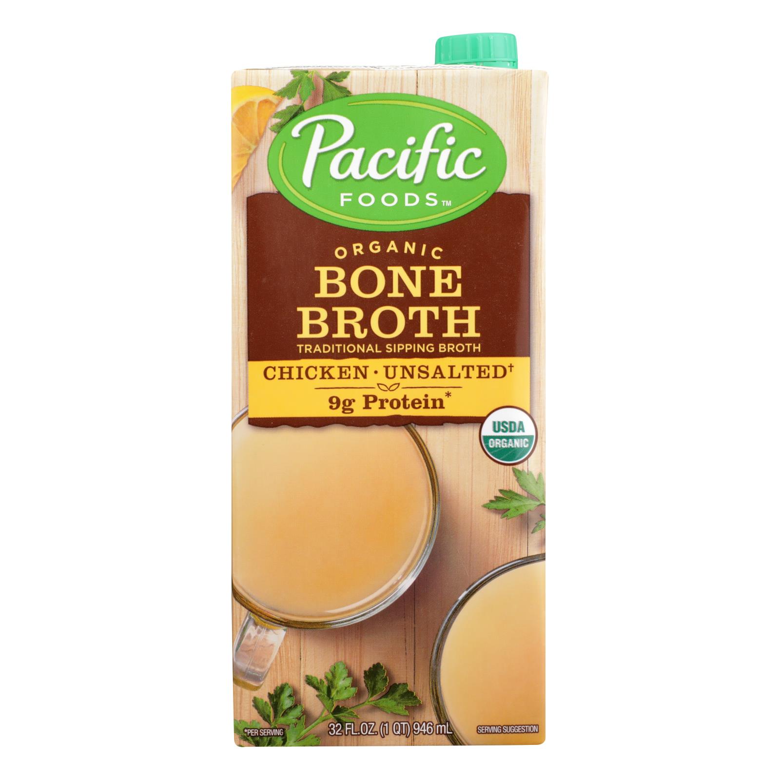 Pacific Natural Foods Bone Broth, Chicken, Case Of 12, 32 Fl Oz.