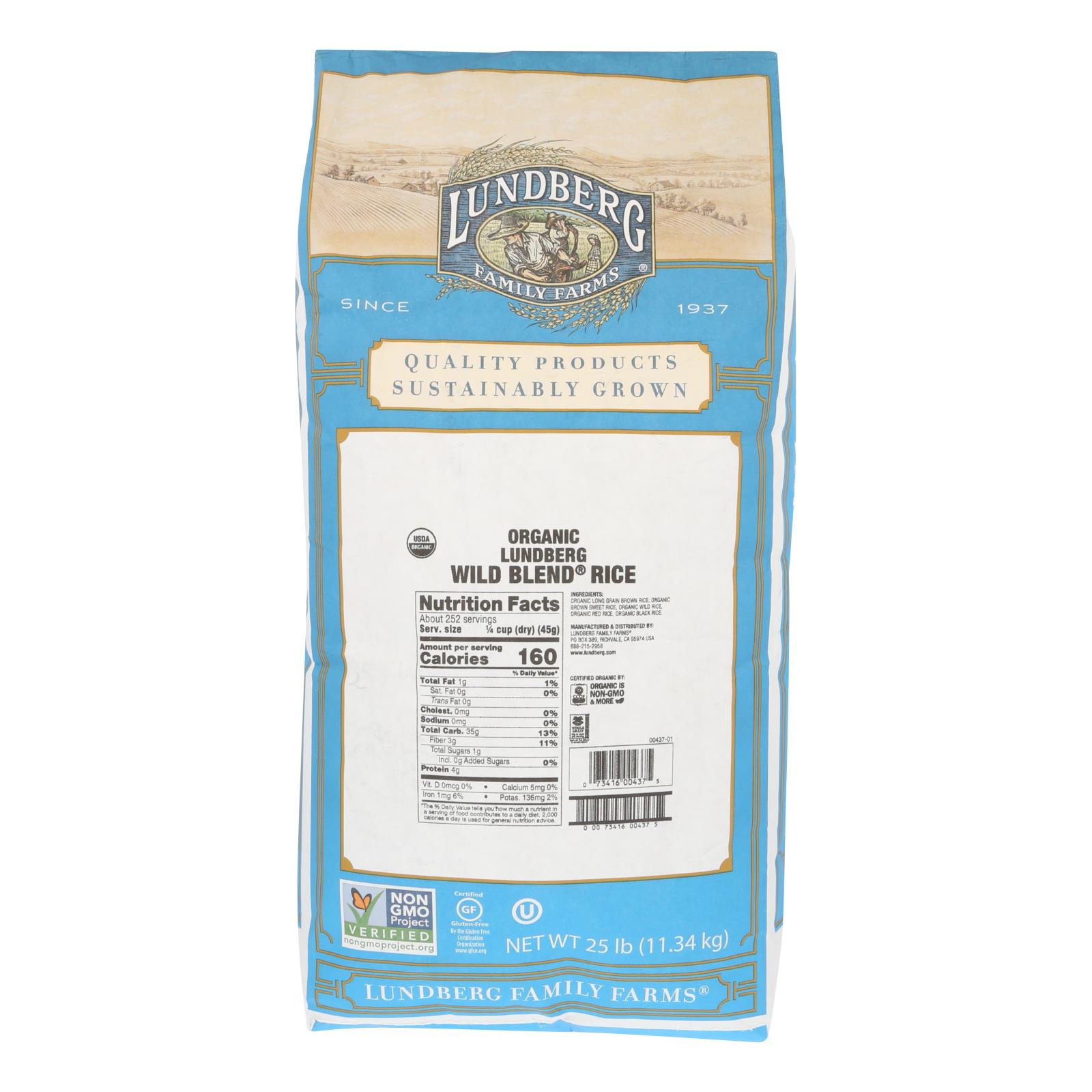 Lundberg Family Farms Organic Wild Blend Gourmet Brown Rice, Case Of 25 Lbs