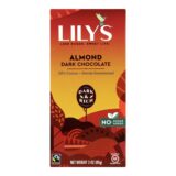 Lily's Sweets Chocolate Bar, Dark Chocolate, 55 Percent Cocoa, Almond, 3 Oz Bars, Case Of 12