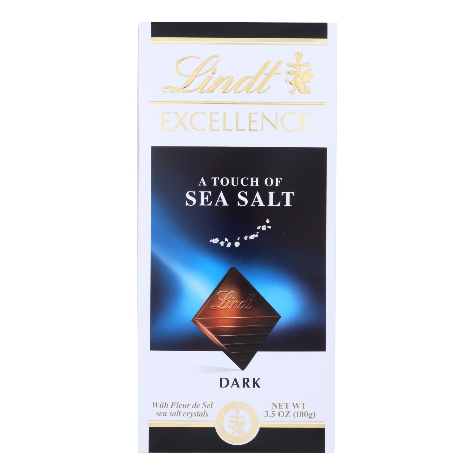 Lindt Chocolate Bar, Dark Chocolate, 47 Percent Cocoa, Excellence, Touch Of Sea Salt, 3.5 Oz Bars, Case Of 12