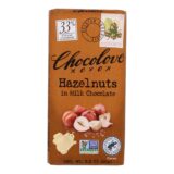 Chocolove Xoxox, Premium Chocolate Bar, Milk Chocolate, Hazelnuts, 3.2 Oz Bars, Case Of 12