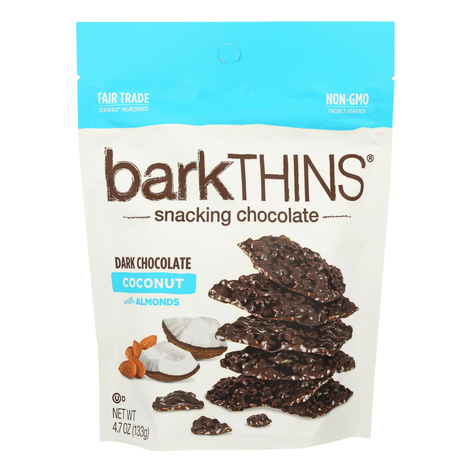 Bark Thins Snacking Chocolate, Dark Chocolate Toasted Coconut With Almonds, Case Of 12, 4.7 Oz.