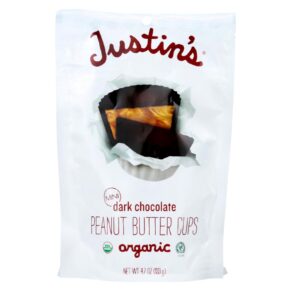 Justin's Nut Butter Peanut Butter Cups, Organic, Dark Chocolate, Mini, Case Of 6, 4.7 Oz.