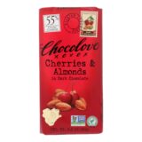 Chocolove Xoxox, Premium Chocolate Bar, Dark Chocolate, Cherries And Almonds, 3.2 Oz Bars, Case Of 12
