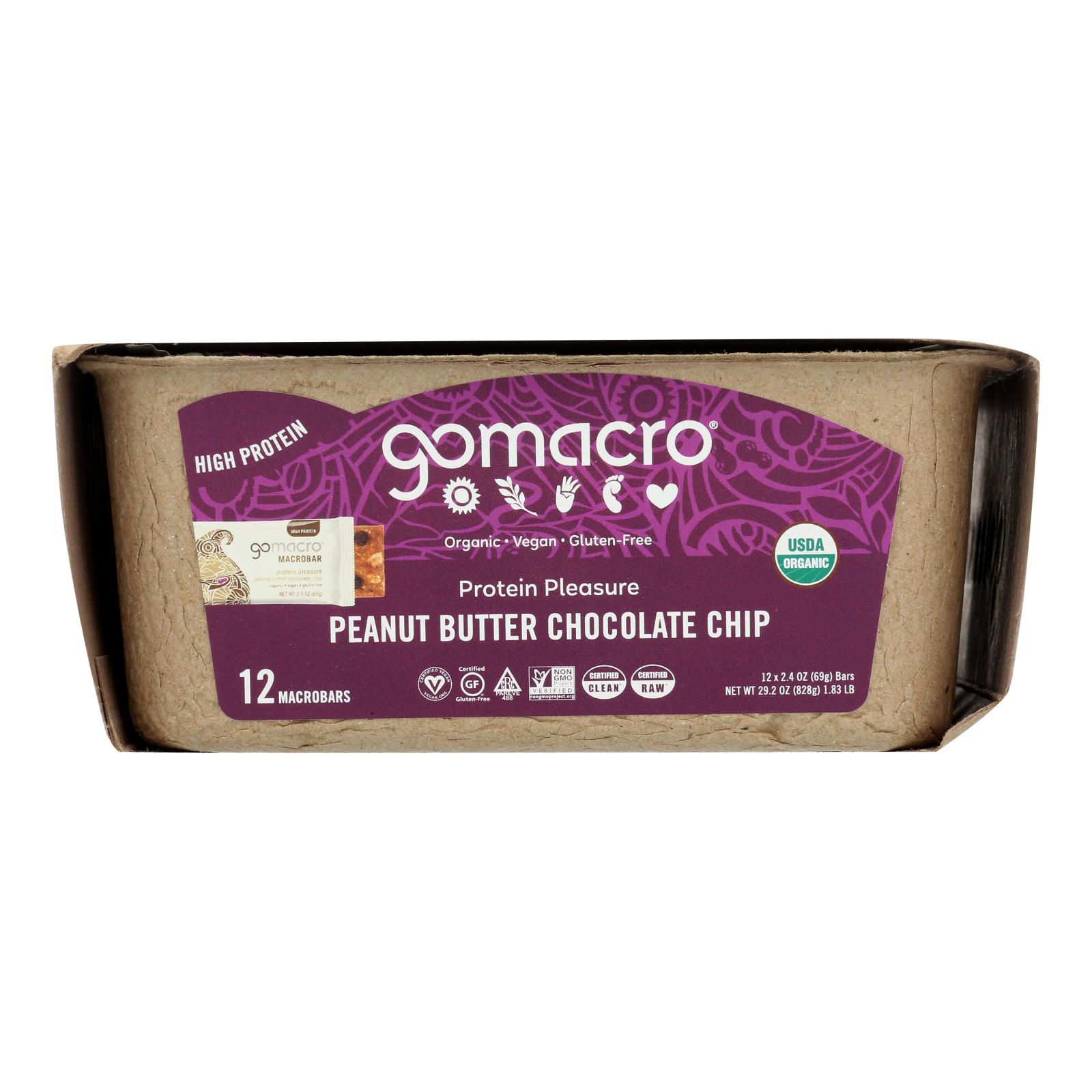 Gomacro Organic Macrobar, Peanut Butter Chocolate Chip, 2.5 Oz Bars, Case Of 12
